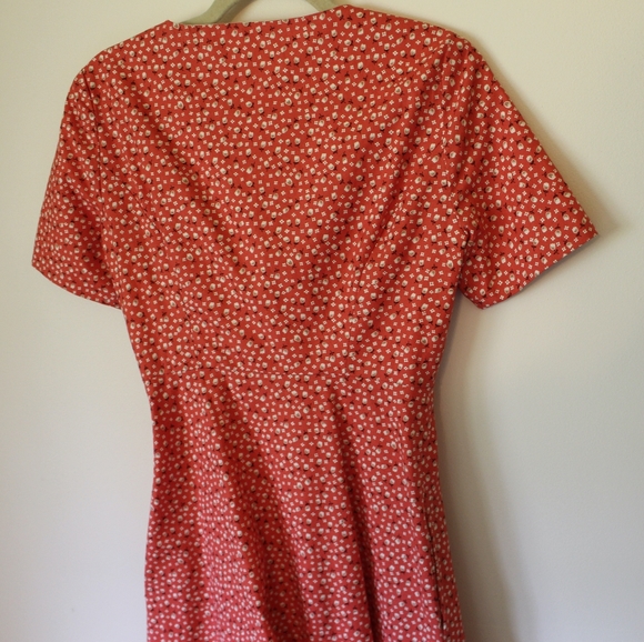 Cotton Orange Floral Short Sleeved Button Up French Style Dress - Picture 5 of 8